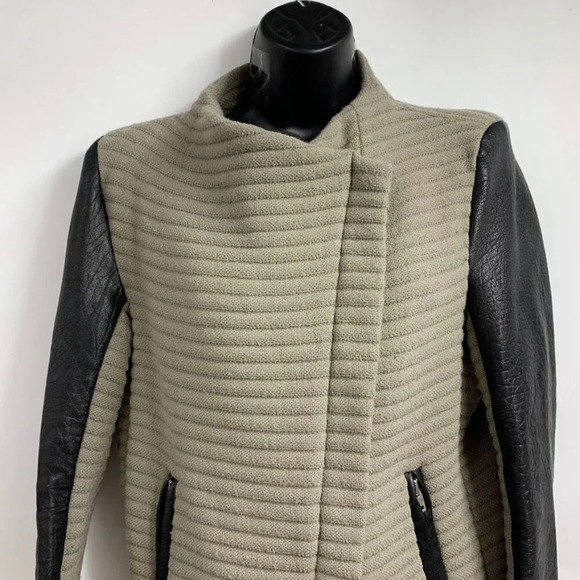 Iro Women's Mullen‎ Combo Rib Knit Leather Sleeve Moto Jacket Size 42/XL - Picture 5 of 13